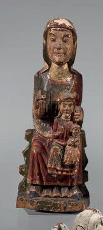 null Sainte-Anne trinitaire en bois sculpté, marouflé, poly­chrome et doré. Anne...