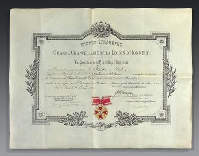 null Brevet français de la grande chancellerie de la Légion d'honneur sur parchemin...