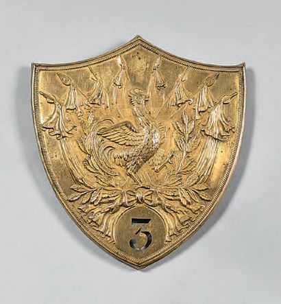 null Belle plaque de sabretache d'officier du 3e régiment de hussards en laiton estampé...