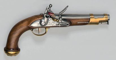null Pistolet à silex de garde du corps du Roi deuxième modèle 1816, canon rond à...