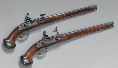 null Belle et rare paire de pistolets à chenapan de Loiano, Toscane Emilie, canons...