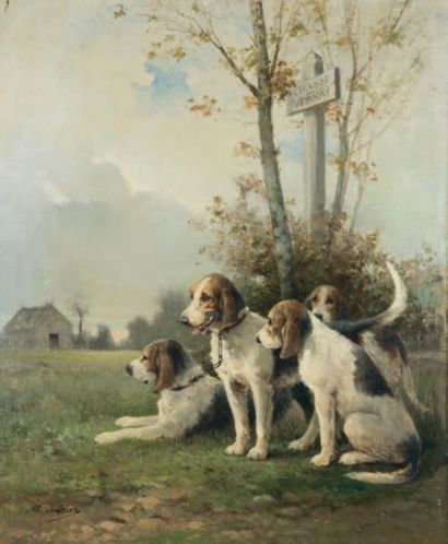 Albert de GESNE (1834 - 1903) Chasse du Vernay. Griffons vendéens
Huile sur toile...
