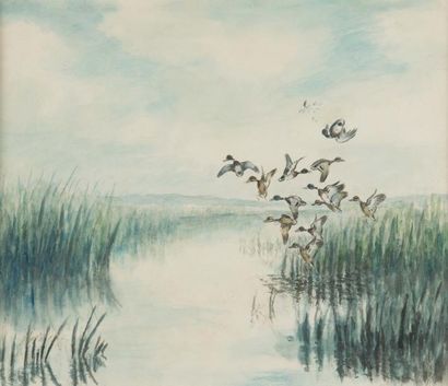 Edward HUFFER (1886-1974) Chasse des canards
Aquarelle sur papier signée en bas à...