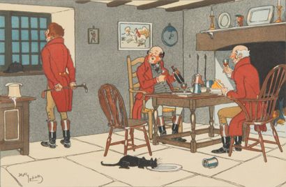 Cecil ALDIN Veneur dans l'auberge
Gravure en couleur encadrée.
Dim. 26,5 x 44 cm
On...