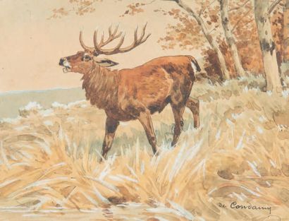 Charles Fernand de CONDAMY (1855? 1913) Le cerf en bordure d'étang
Aquarelle sur...