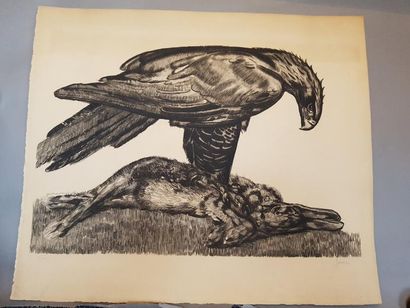 Paul JOUVE (1878 - 1973) Aigle enserrant un lièvre 1930
Eau-forte originale sur papier...