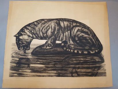 Paul JOUVE (1878 - 1973) Tigre s'abreuvant 1930
Eau-forte originale sur papier Vélin,...