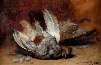 Dominique ROZIER (1840 - 1901) Les perdrix grises
Huile sur toile signée en bas à...