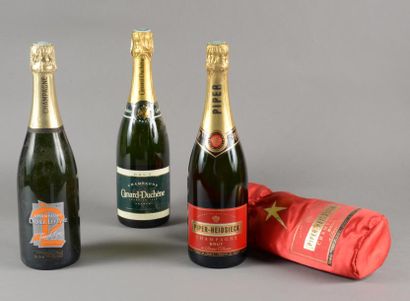 null 3 bouteilles CHAMPAGNE (1 Piper-Heidsieck, 1 Canard Duchêne, 1 Didier Lefev...