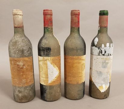 null 4 bouteilles CH. CHEVAL-BLANC, 1° Grand cru St-Emilion 1986 (ett peu lisibles;...