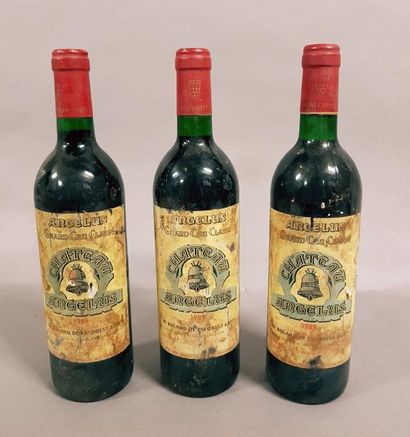 null 3 bouteilles CH. ANGELUS, 1° Grand cru St-Emilion 1989 (ets, ett, ela)