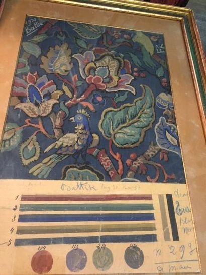 null Document d'une gouache originale pour toile ou Chintz imprimé, Manufacture des...