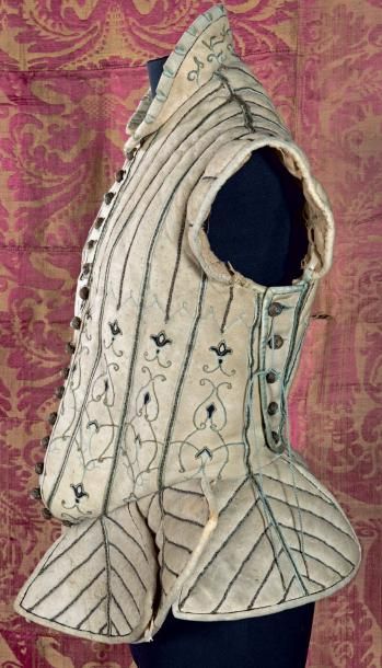 null Très rare pourpoint de gentilhomme en chamois brodé, France, vers 1580-1600.
Peau...