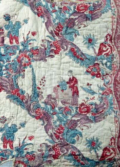 null Housse de lit d'alcôve imprimée au décor de chinoiseries, Angleterre (?), XVIIIe...