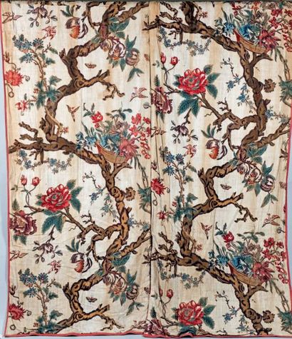 null Paire de rideaux en coton imprimé, Alsace (Munster?), fin du XIXe siècle. Fine...
