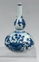 CHINE Petit vase double gourde à col étroit en porcelaine, décoré en bleu sous couverte...