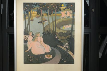 null 112 Maurice DENIS (1870 – 1943) d’après
Femmes dans un paysage symboliste.
Lithographie...