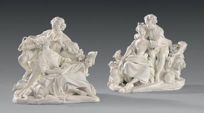 null * Paire de groupes en biscuit de porcelaine de Vincennes-Sèvres du XVIIIe siècle
Circa...