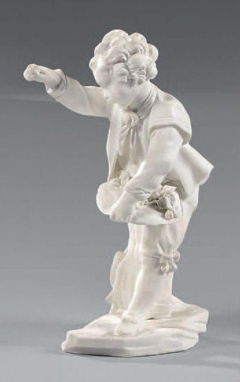 null * Paire de statuettes en biscuit de porcelaine de Sèvres du XVIIIe siècle
Circa...