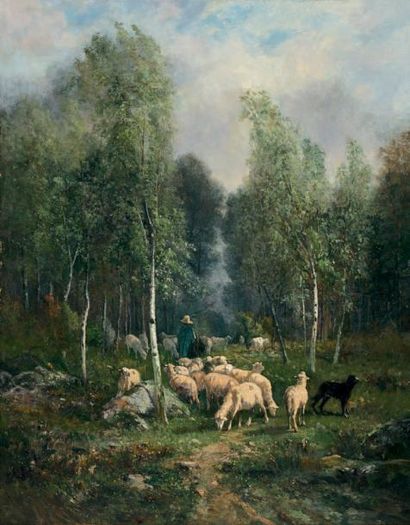 ECOLE FRANCAISE DU XIXème siècle 
Bergère et son troupeau de vaches
Bergère et son...