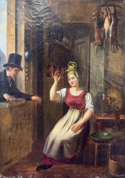 Désiré MAIGNEN DE SAINTE MARIE (Paris 1792 - ?) 
La visite du marchand de bijoux
Toile....