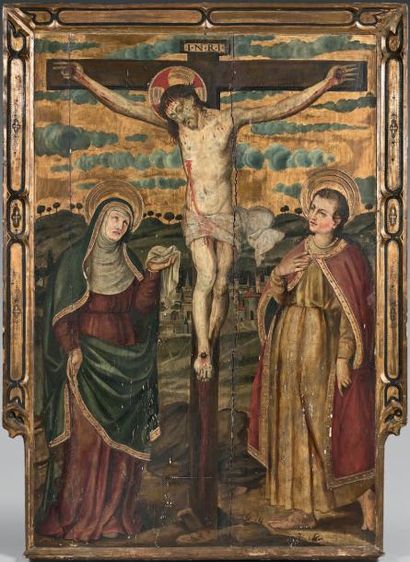 Ecole PROVENCALE du XVIème siècle 
La Crucifixion
Panneau, deux planches, renforcé....