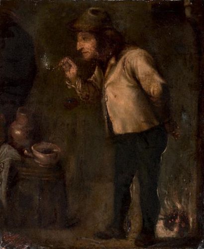 ECOLE FRANCAISE DU XIXème siècle 
Le fumeur
Toile. Sans cadre. 56 x 47,5 cm