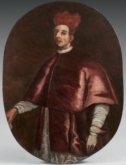 ECOLE ITALIENNE DU XVIIème SIECLE 
Portrait présumé de Charles Borromée
Toile ovale...