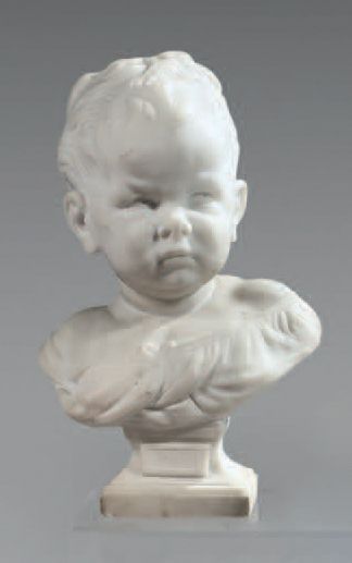 D'après Jean-Baptiste CARPEAUX (1827-1875) 
Le petit boudeur
Buste en marbre blanc
Porte...