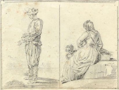 Jean-Baptiste LALLEMAND (Dijon 1716 - Paris 1803) 
Paysan debout et jeune femme et...