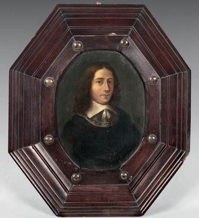 ECOLE HOLLANDAISE DU XVIIème SIECLE 
Portrait d'homme
Panneau de chêne ovale. Monogrammé...