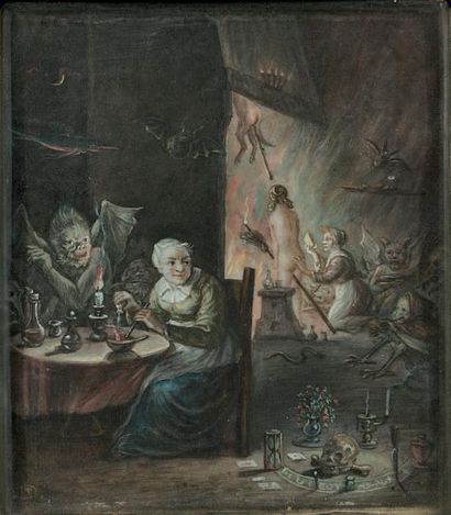 Ecole flamande du XVIIIème siècle, d'après David TENIERS La Tentation de Saint Antoine
Miniature...