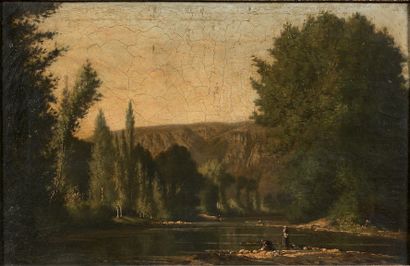 Eugène Alfred CAPELLE (Rouen 1834 - 1887) 
Paysage aux lavandières
Sur sa toile d'origine....