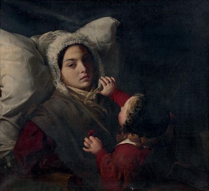 Marie Amélie COGNIET (Paris 1798 - 1869) 
Mère et son enfant
Sur sa toile d'origine....