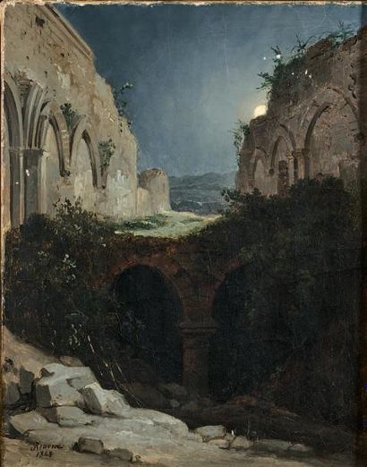 Charles Caius RENOUX (Paris 1795 -1846) 
Ruines au clair de lune
Sur sa toile d'origine....