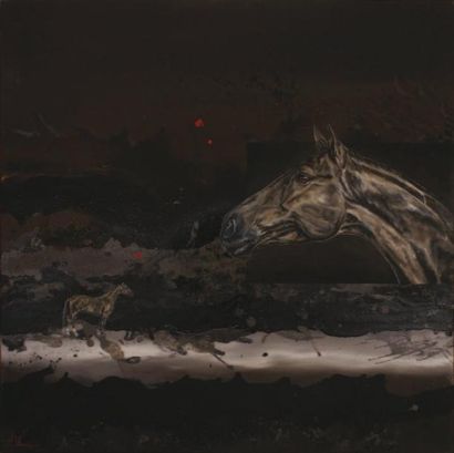 Arnaud VANNIER L'hanovrien Importante huile sur toile Dim. 120 x 120 cm