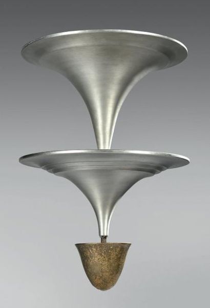 PRINTZ Eugène (1879 - 1948) Grand lustre en aluminium à double cône superposé se...