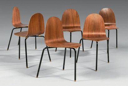 EKSTRÖM Yngve (1913 - 1988) Suite de six chaises à armature en métal tubu­laire,...
