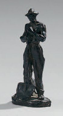 Aimé-Jules DALOU (1838 - 1902) Terrassier la pelle devant, vers 1910
Épreuve en bronze...