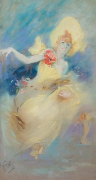 Jules CHERET (1836 - 1932) Femme en jaune
Pastel sur papier marouflé sur toile, signé...