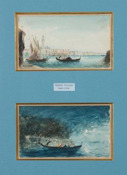 Vincent MANAGO (1880 - 1936) Gondoles à Venise
Deux aquarelles dans un même cadre,...