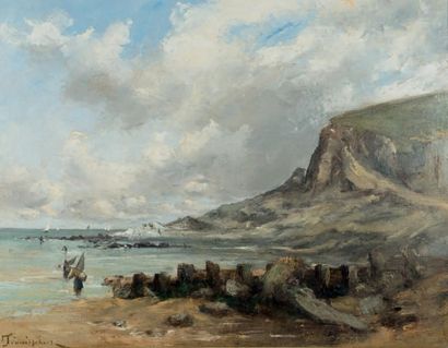 Paul Désiré TROUILLEBERT (1829 - 1900) Pêcheurs de crevettes en Normandie
Huile sur...