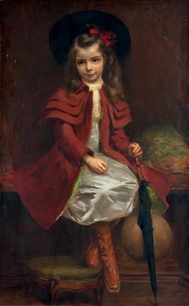 ÉCOLE FRANÇAISE dans le goût de Charles Émile CAROLUS-DURAND Fillette assise au parapluie
Huile...