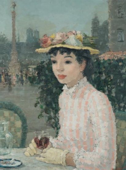 Dietz EDZARD (1893 - 1963) Jeune femme en terrasse
Huile sur toile, signée en bas...