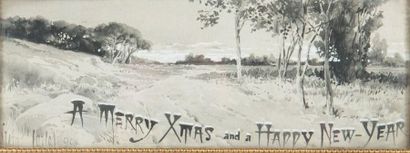  Deux paysages portant l'inscription ''Merry Christmas and Happy New Year'' Signée...