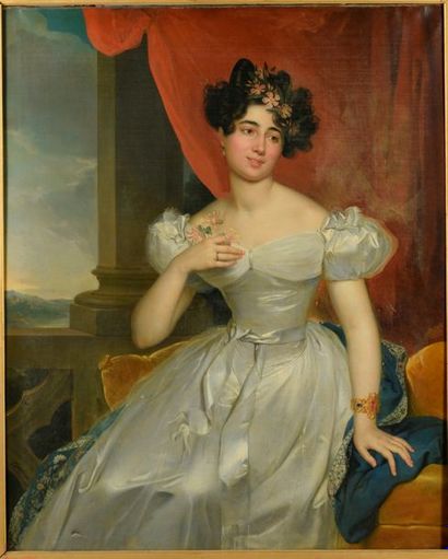 null René Théodore Berthon
(Tours 1776 - Paris 1859)
Portrait de femme à la couronne...