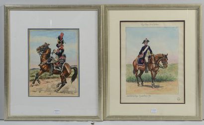 null Deux dessins aquarellés par P. Benigni (1878/1956) : Royal Pologne 12e de cavalerie,...