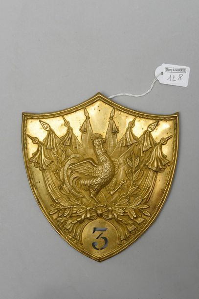 null Belle plaque de sabretache d'officier du 3e régiment de hussards en laiton estampé...