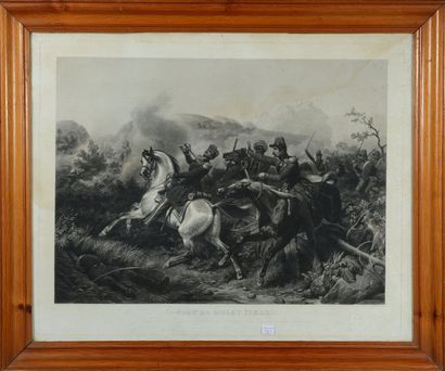 null Grande gravure en noir : Combat de Muley Ismaël, d'après Horace Vernet, gravée...