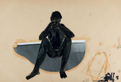 Alexandre DELAY (Né en 1941) Femme noire sur un morceau de plancher, 1985
Huile et...